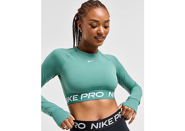 Nike Training Pro Long Sleeve Crop Top, Bicoastal/White