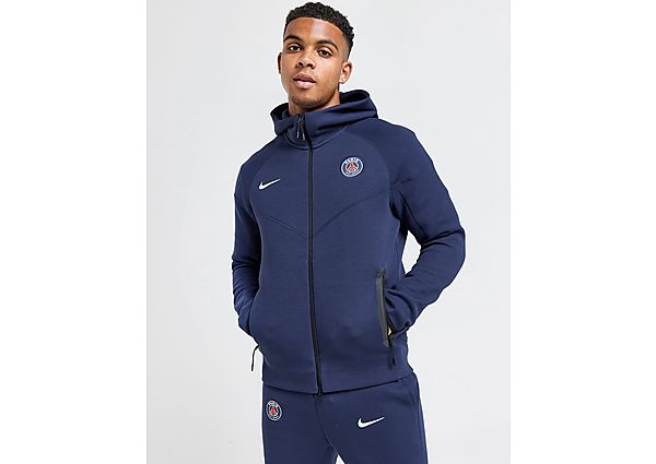 Nike Paris Saint Germain Tech Fleece Full Zip Hoodie - Mens, Midnight Navy/White