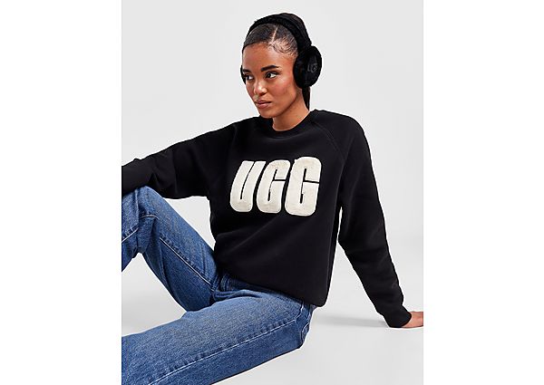 Ugg Fuzzy Logo Crew Sweater Dames Black- Dames Black