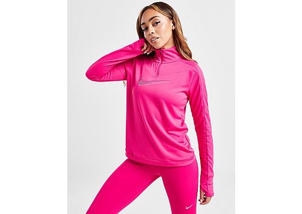 Nike Hardlooptop met korte rits voor dames Dri-FIT Swoosh Pink- Dames Pink