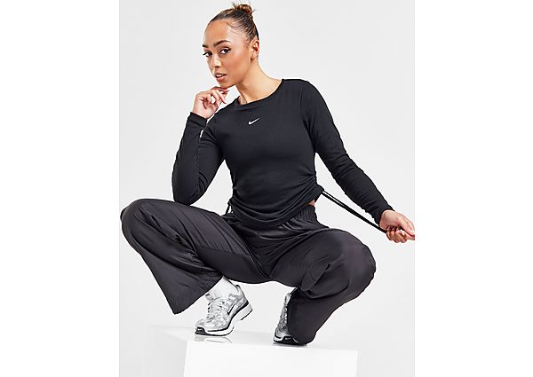 Nike Korte damestop met ribbels en lange mouwen Sportswear Essential Black Sail- Dames Black Sail