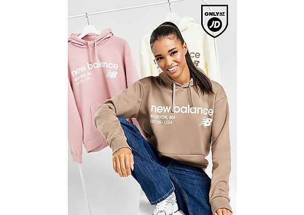 New Balance Logo Hoodie Brown- Dames Brown