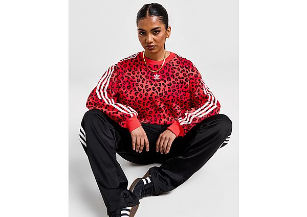 Adidas Originals 3-Stripes Leopard Boxy Crew Sweatshirt Bright Red- Dames Bright Red