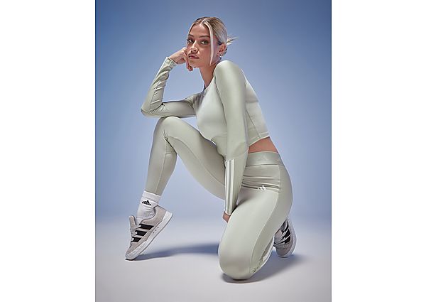 Adidas Hyperglam Shine Tights Putty Grey White- Dames Putty Grey White