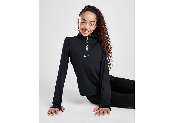 Nike Girls' Fitness Long Sleeve 1 2 Zip Top Junior Black White- Dames Black White