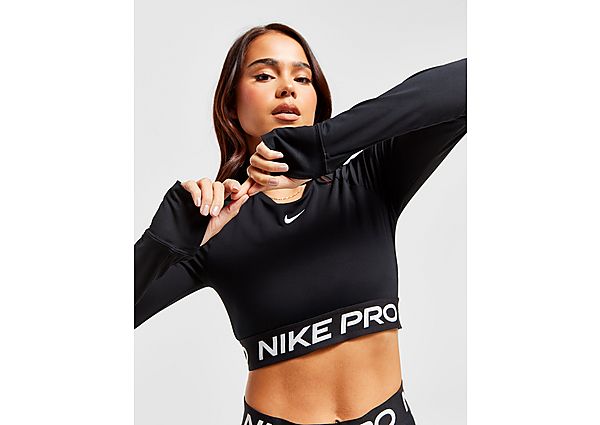 Nike Training Pro Long Sleeve Crop Top, Black/White