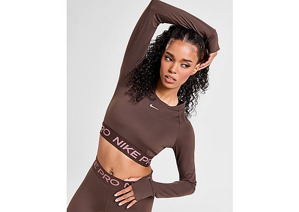 Nike Training Pro Long Sleeve Crop Top, Baroque Brown/White