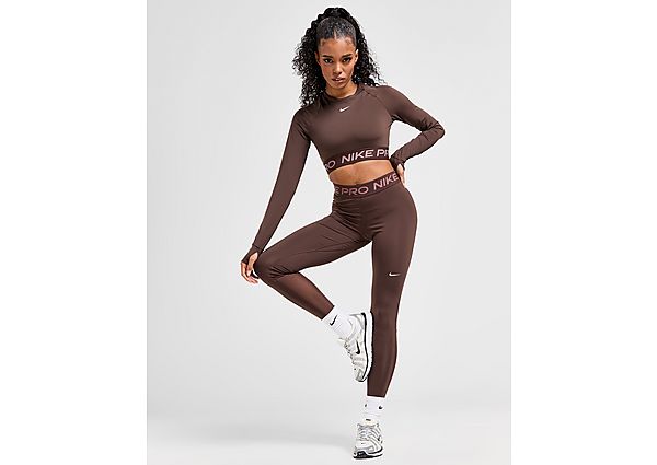 Nike Legging halfhoge taille en met mesh vlakken voor dames Pro Baroque Brown White- Dames Baroque Brown White