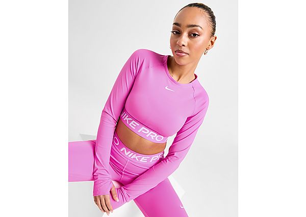 Nike Dri-FIT korte top met lange mouwen voor dames Pro 365 Playful Pink White- Dames Playful Pink White
