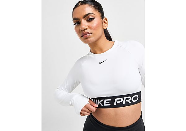 Nike Training Pro Long Sleeve Crop Top, White/Black