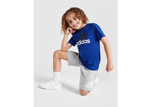 Adidas Sportswear T-shirt + short blauw grijs melange Shirt + broek Katoen Ronde hals 104