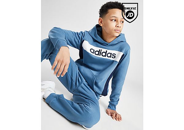 Adidas Linear Logo Colour Block Hoodie Junior Blue