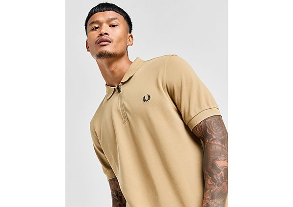 Fred Perry Zip Short Sleeve Polo Shirt Brown- Heren Brown