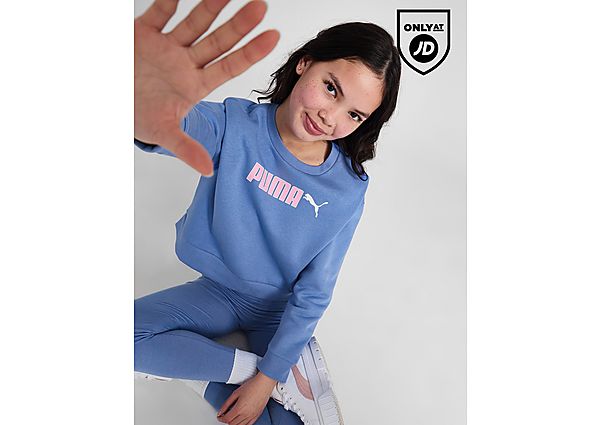Puma Girls' Boxy Logo Crew Sweatshirt Junior Blue