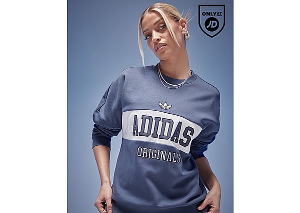 Adidas Originals Varsity Panel Crew Sweatshirt Navy- Dames Navy