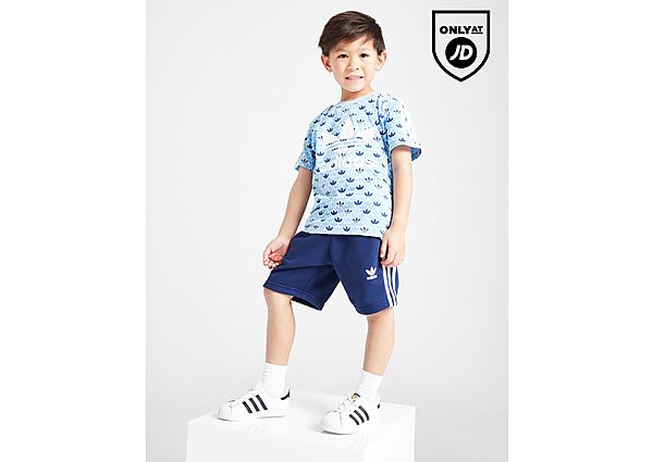 Adidas Originals Monogram Print T-Shirt Shorts Set Children Blue