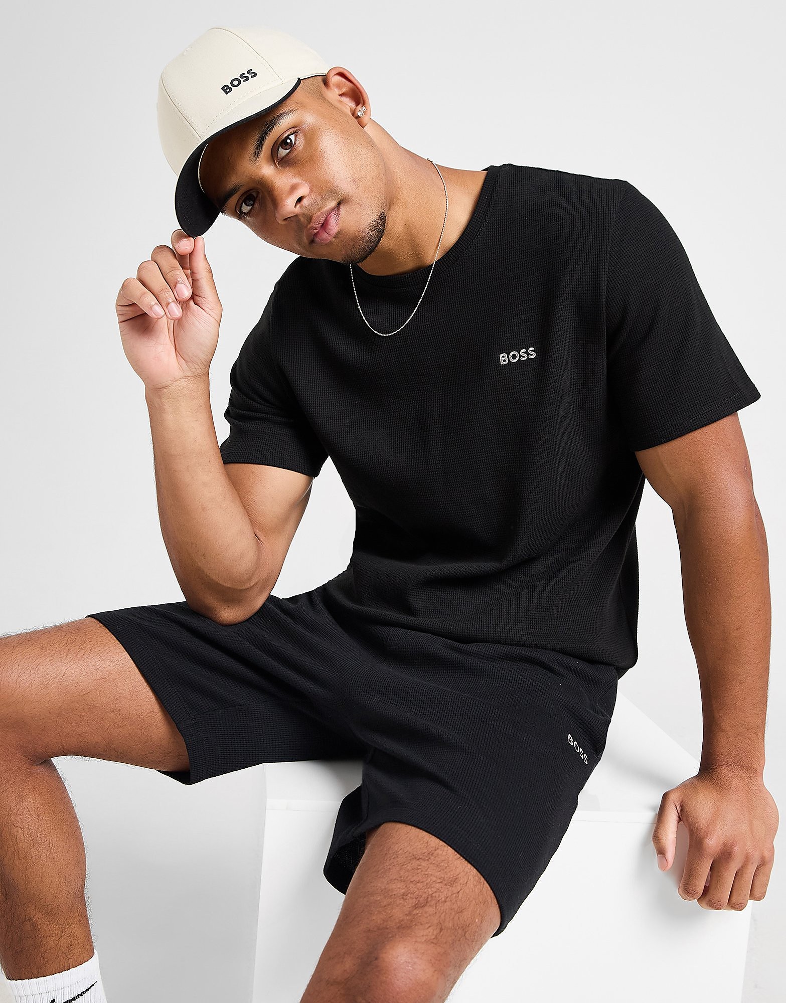 Mens Maglia Waffle - Nero, nero nero Uomo taglia M
