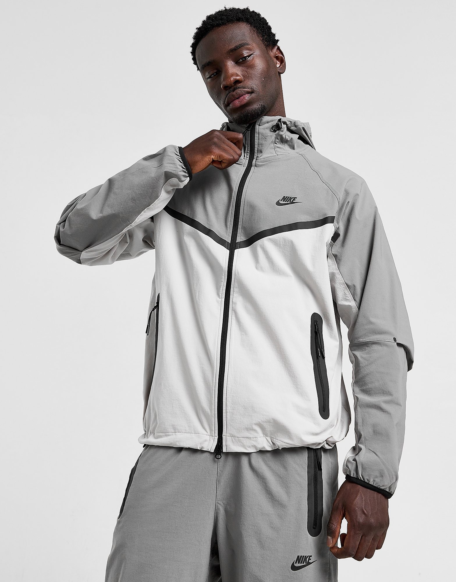 Tech Woven Full Zip Hooded Jacke - Herren, Grau - male - Size: S