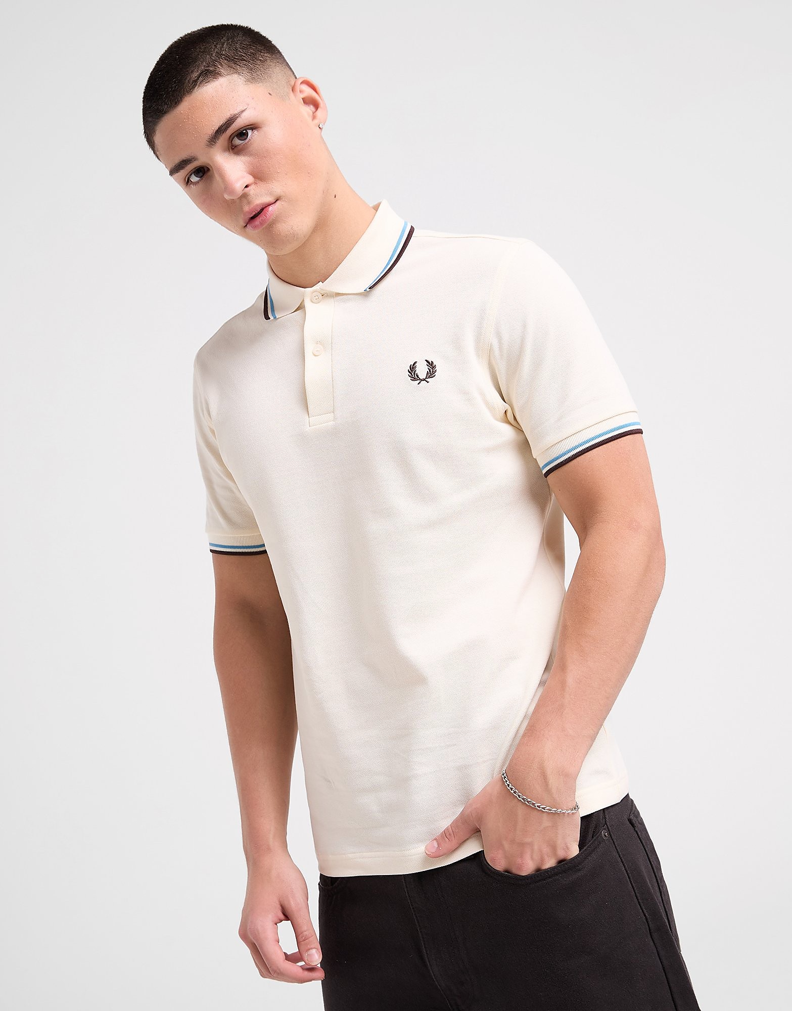 Fred Perry Polo Double Liseré Homme Ecru Ecru