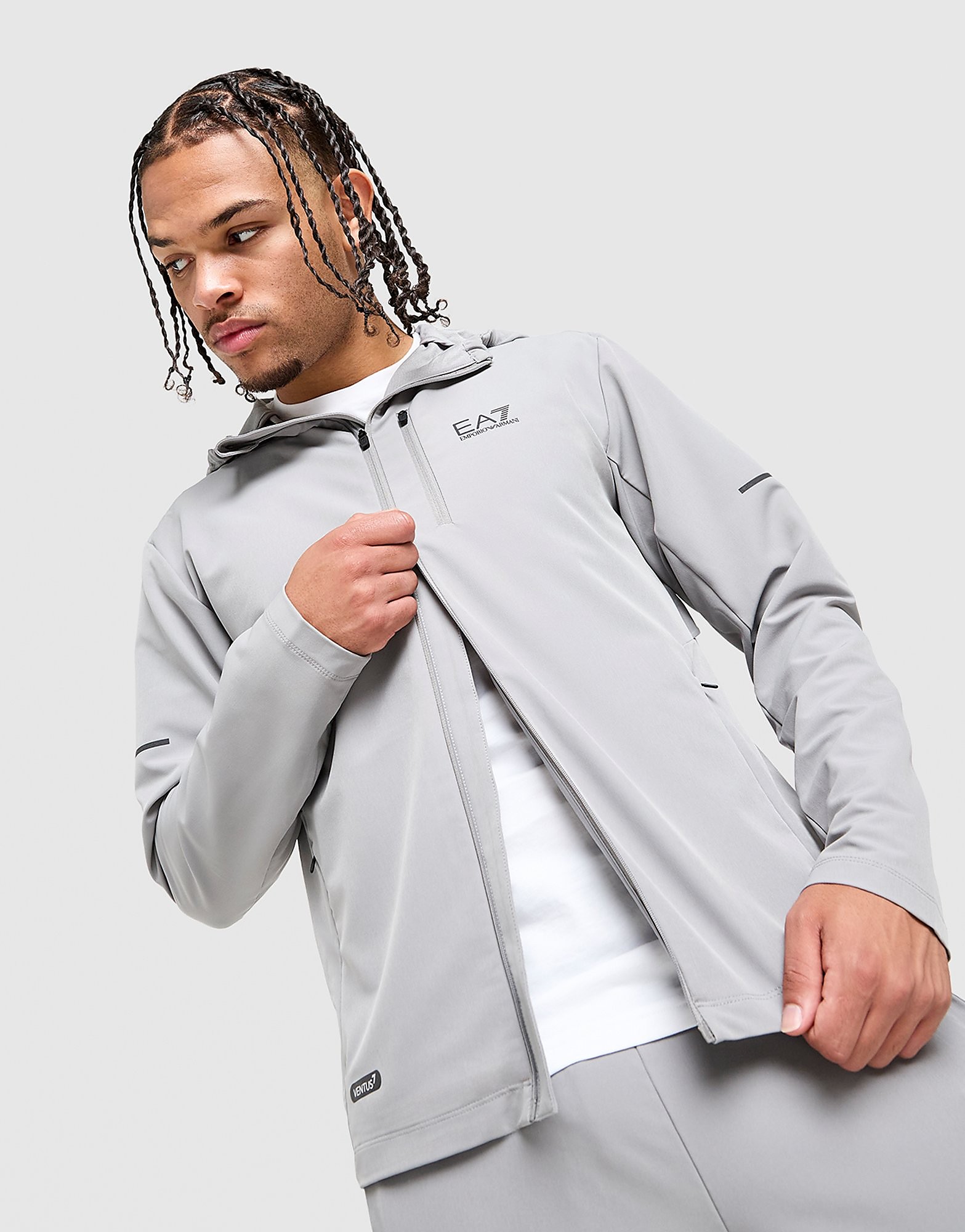 Mens EA7 Emporio Armani Felpa con Cappuccio Full Zip Il Ventus - Grigio, grigio