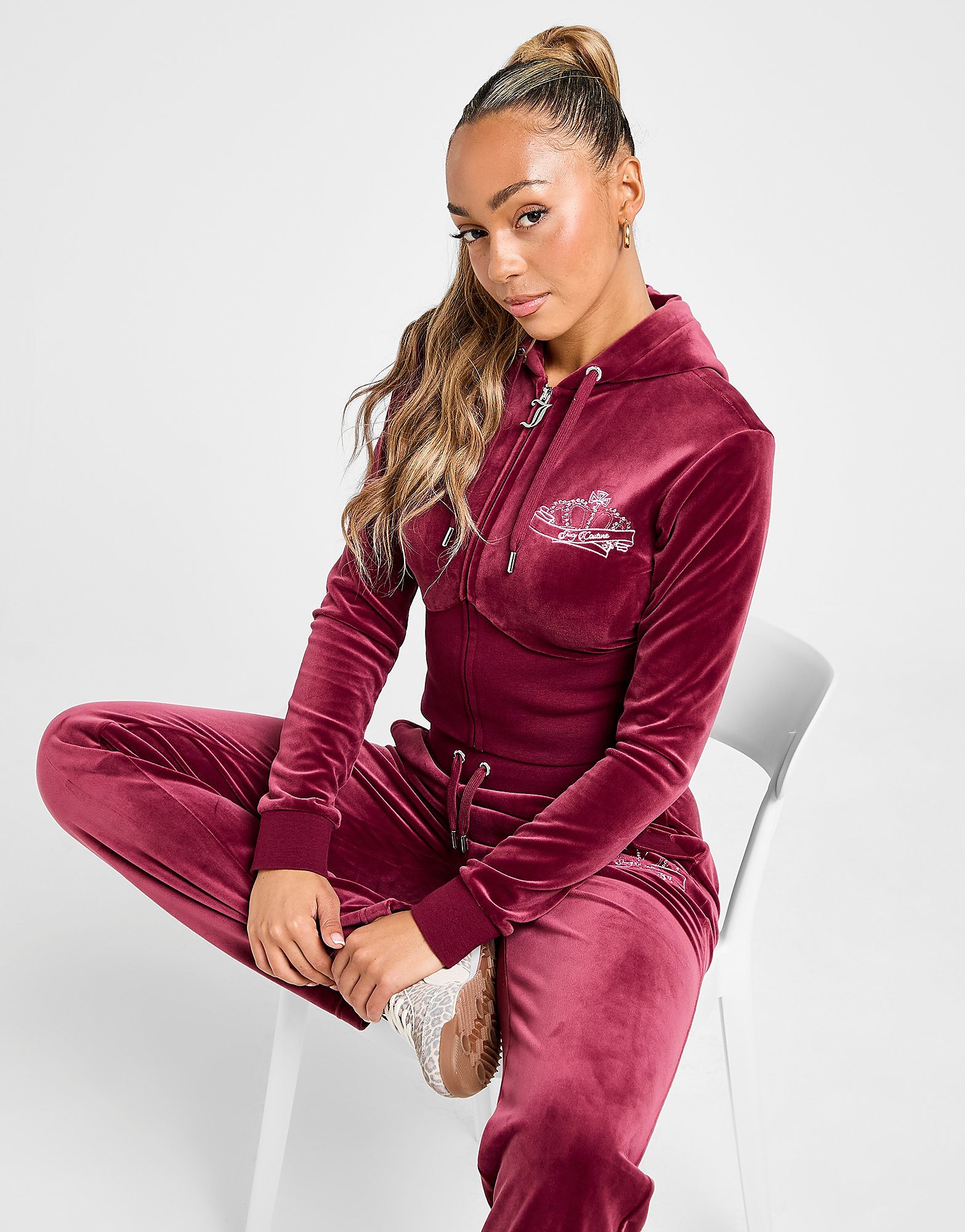 JUICY COUTURE Crown Velour Corset Hoodie Burgundy Burgundy