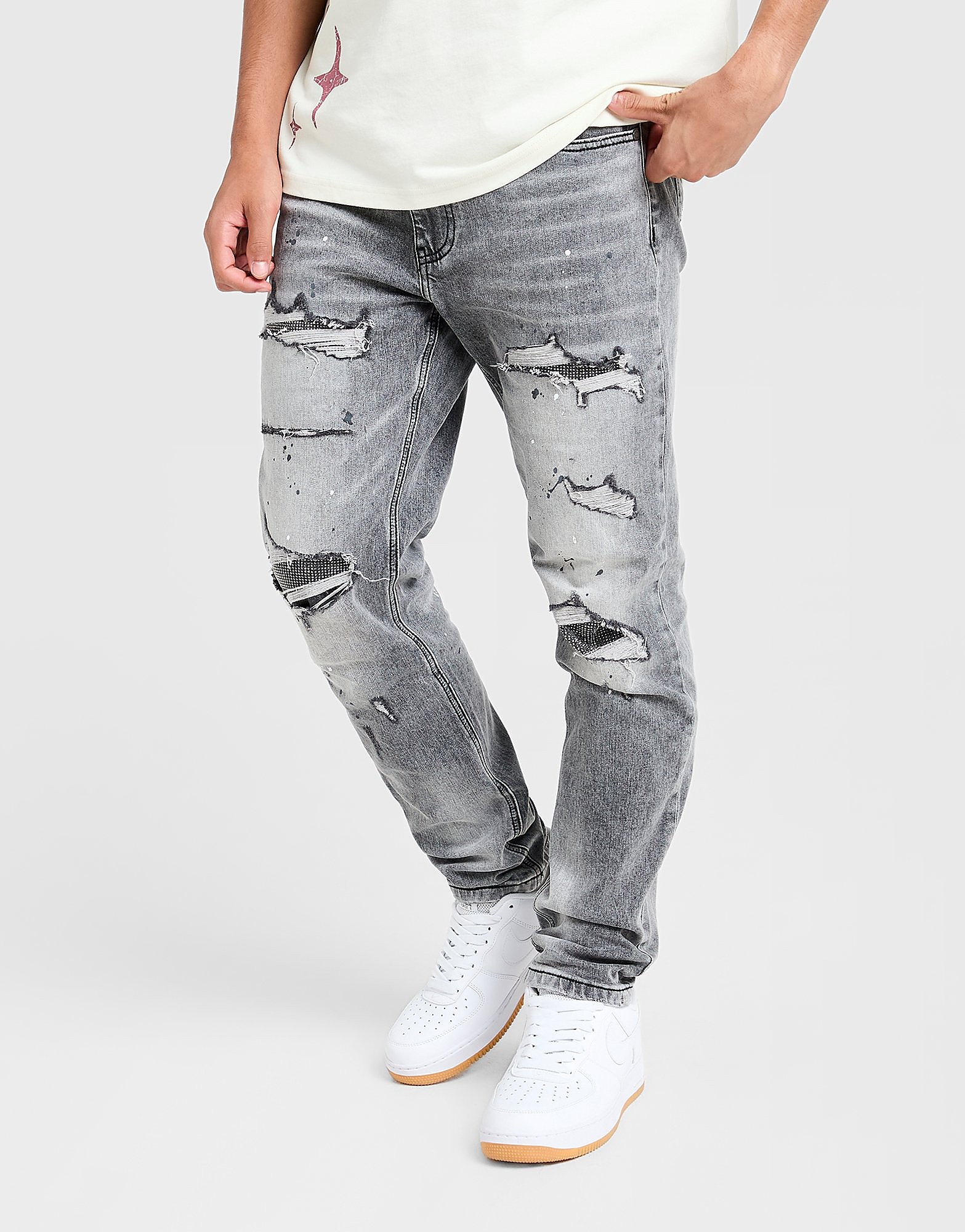 Supply & Demand Rhinestone Slim Ripped Jeans