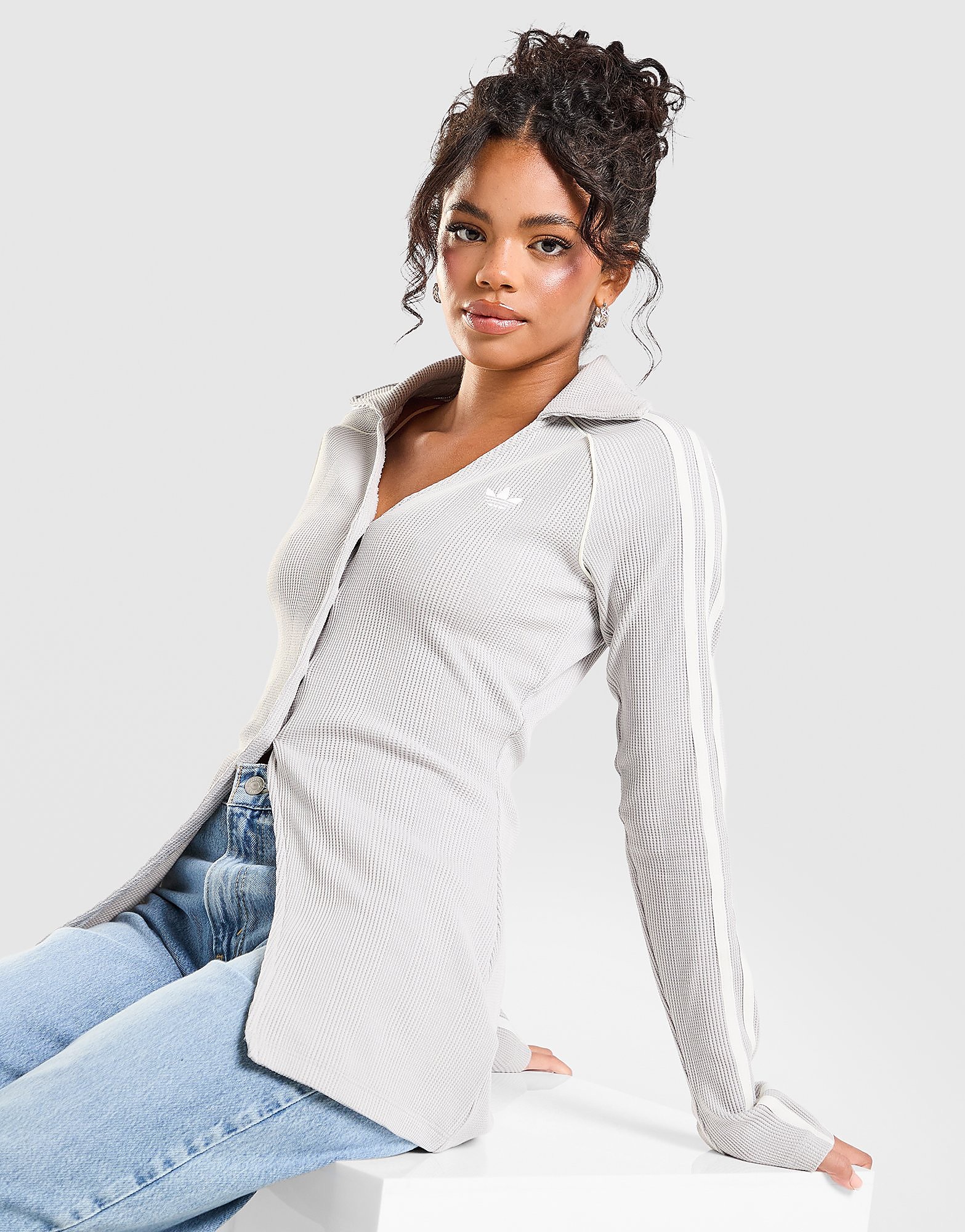 adidas Originals Waffle Button Long Sleeve Top