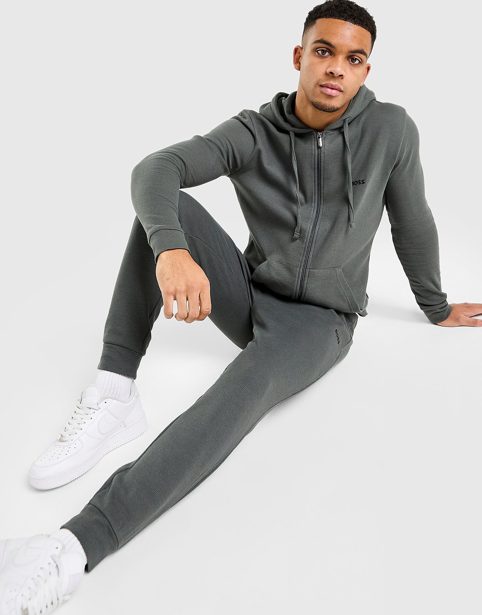 BOSS Tuta con Cappuccio Full Zip Waffle, verde