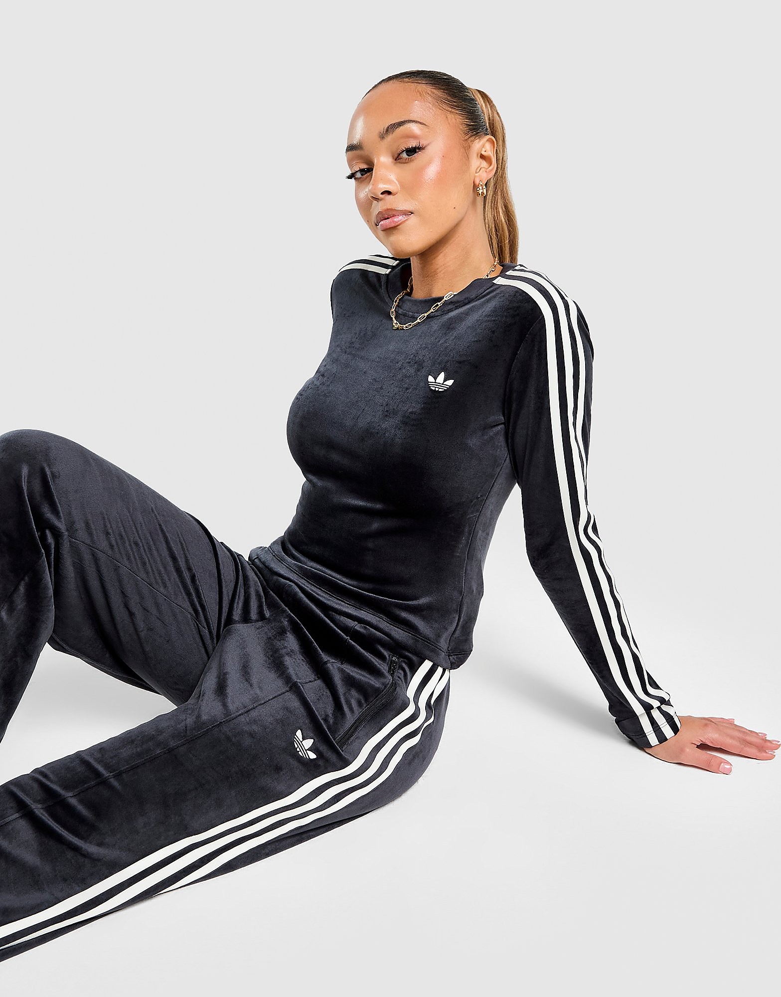 adidas Originals Velour 3 Stripes Long Sleeve T Shirt