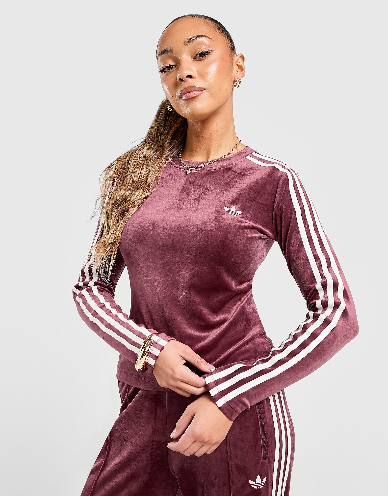 adidas Originals Velour 3 Stripes Long Sleeve T Shirt - vue 2