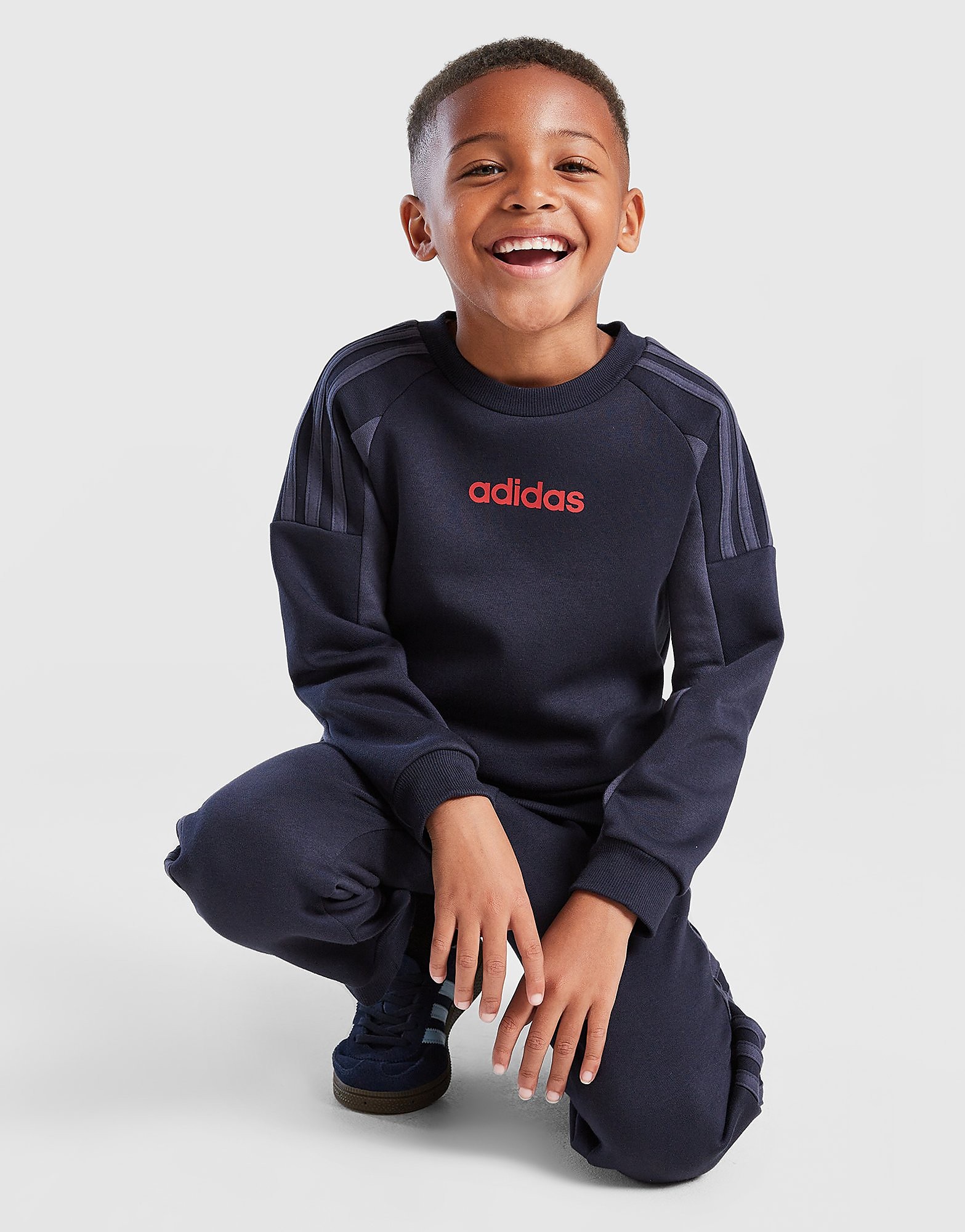 adidas Colour Block Linear Crew Tracksuit Children Ecru Tint Ecru Tint
