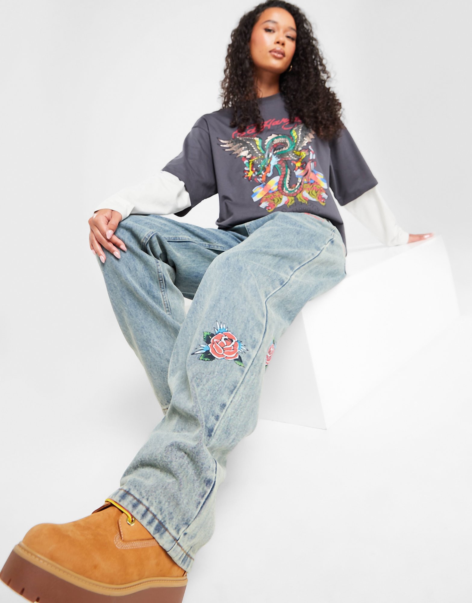 Ed Hardy Bloom Skull Relax Jeans