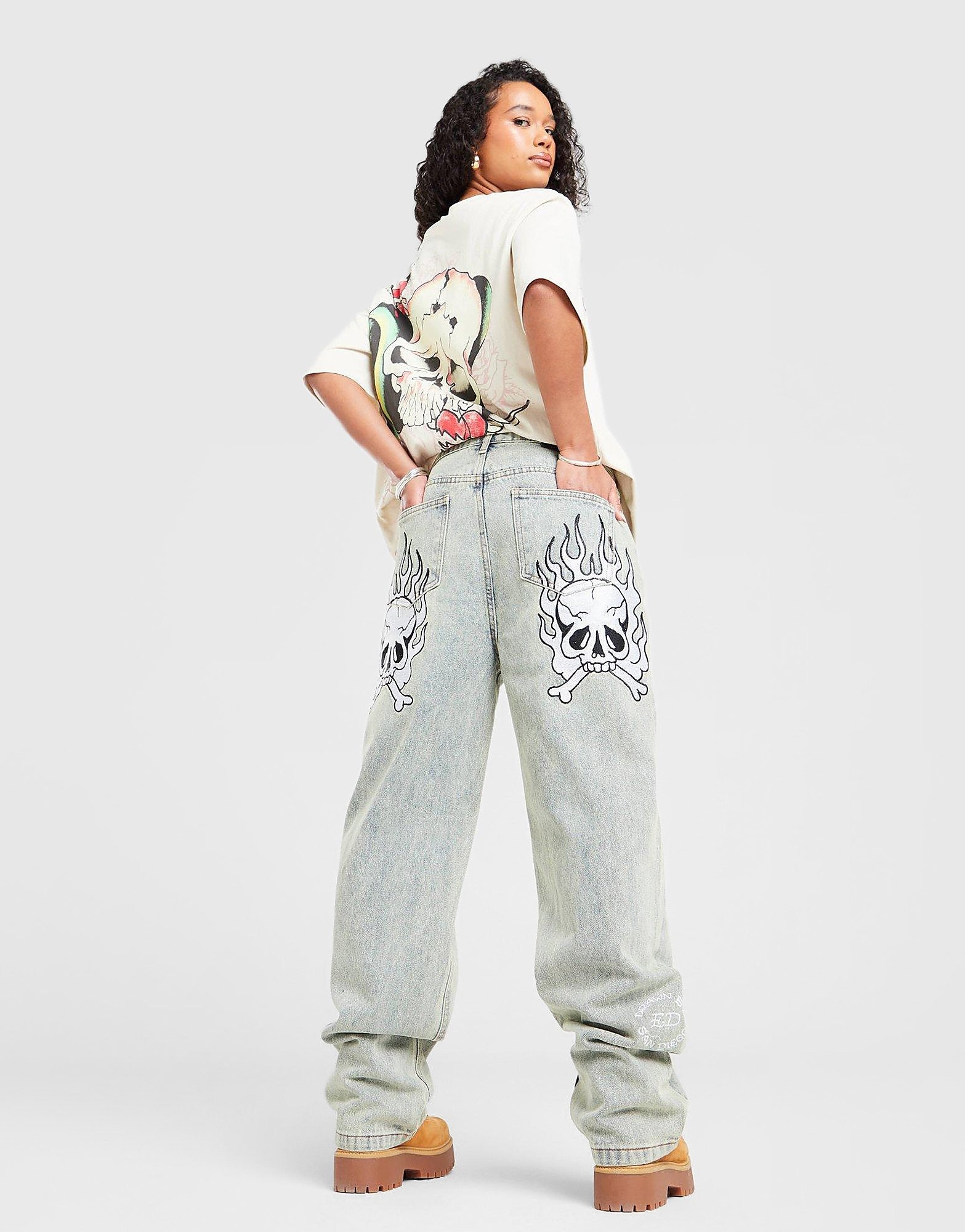 Ed Hardy Flaming Skull Relaxed Jeans