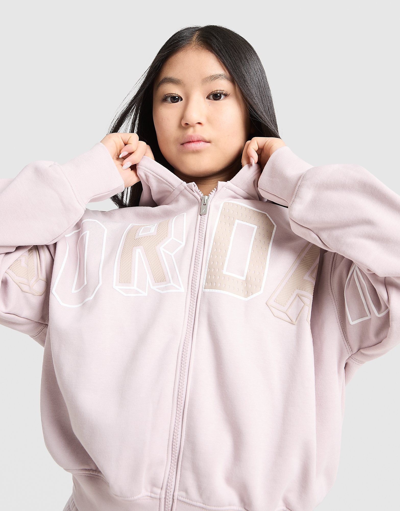 Jordan Girls' Logo Full Zip Crop Hoodie Junior, Rosa-image