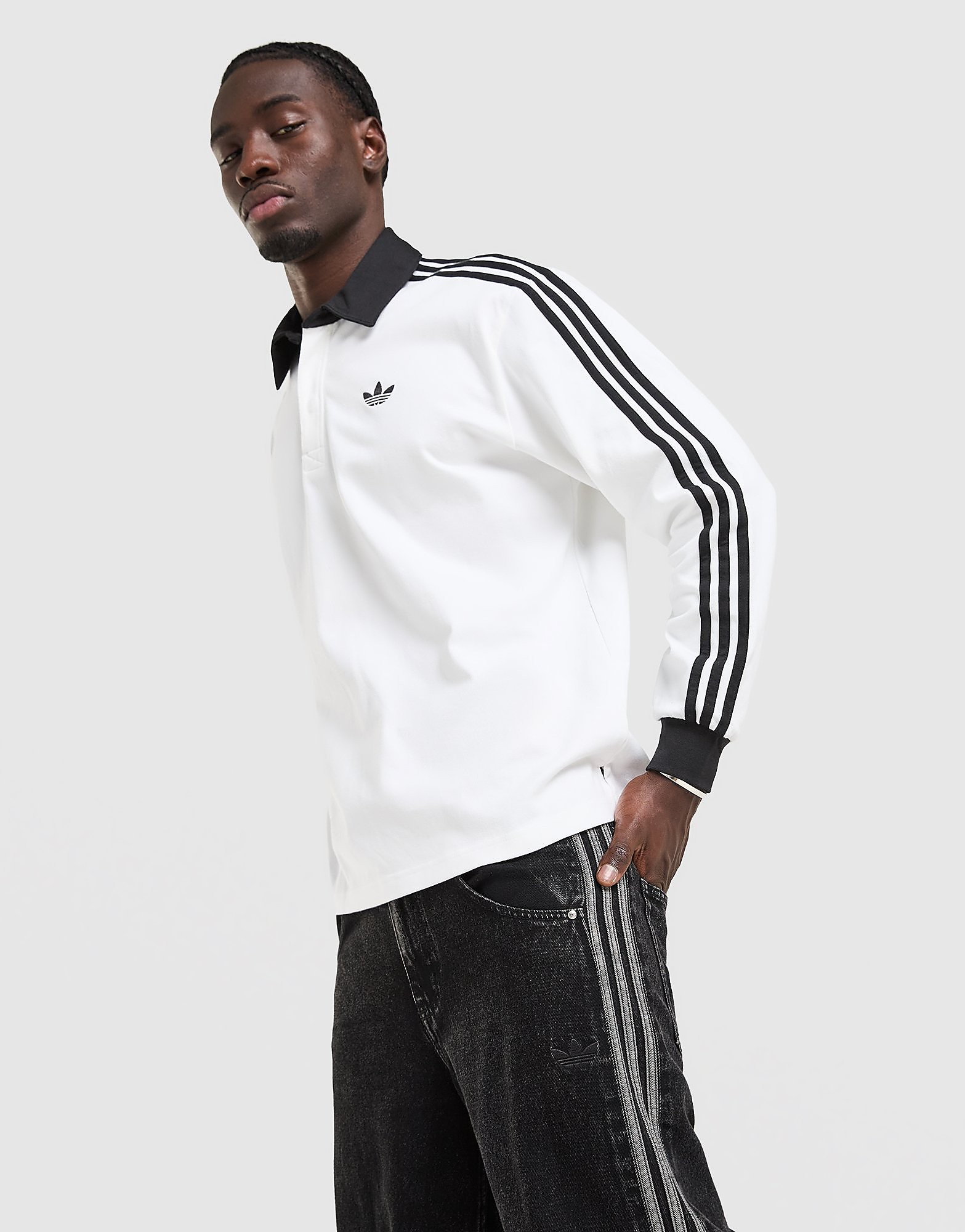 adidas Originals 3 Stripes Rugby Long Sleeve Polo Shirt