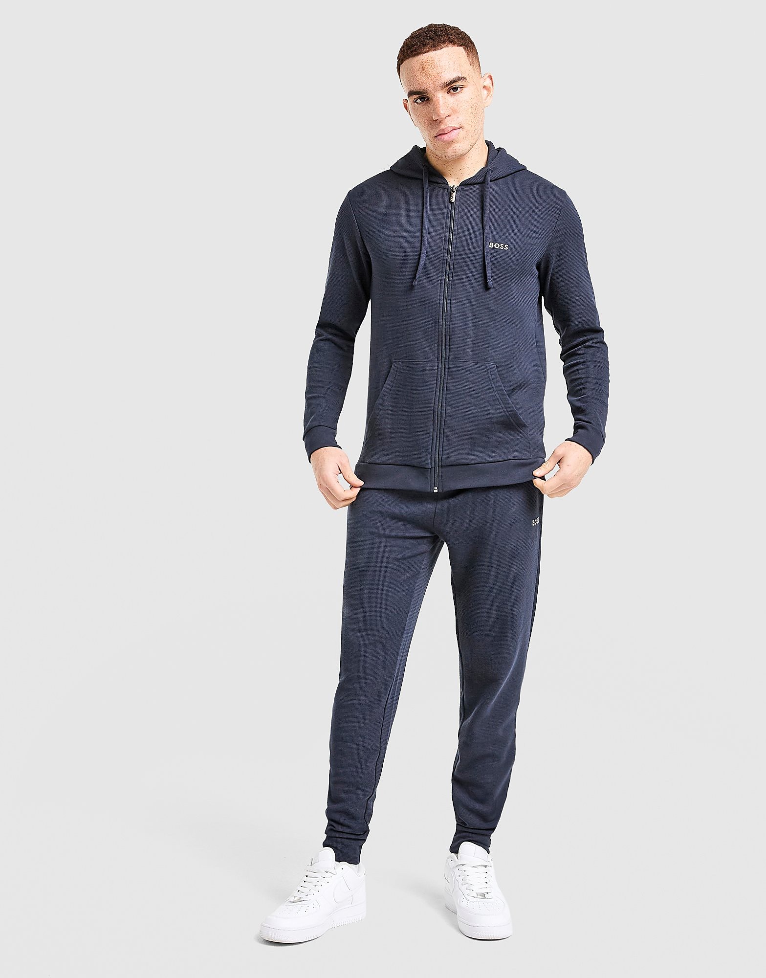 BOSS Tuta con Cappuccio Full Zip Waffle, blu