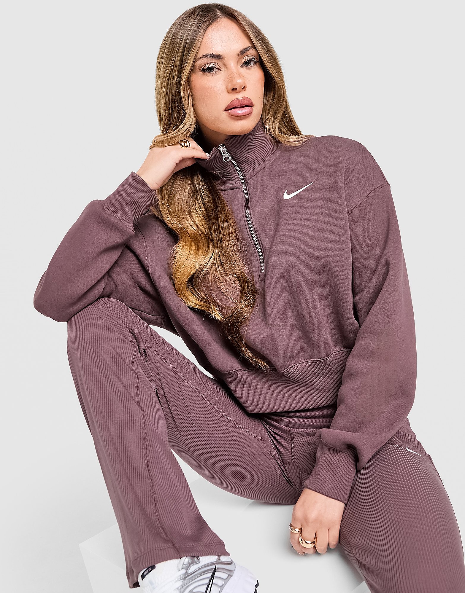 Nike Felpa Crop 1/4 Zip Phoenix Fleece, viola
