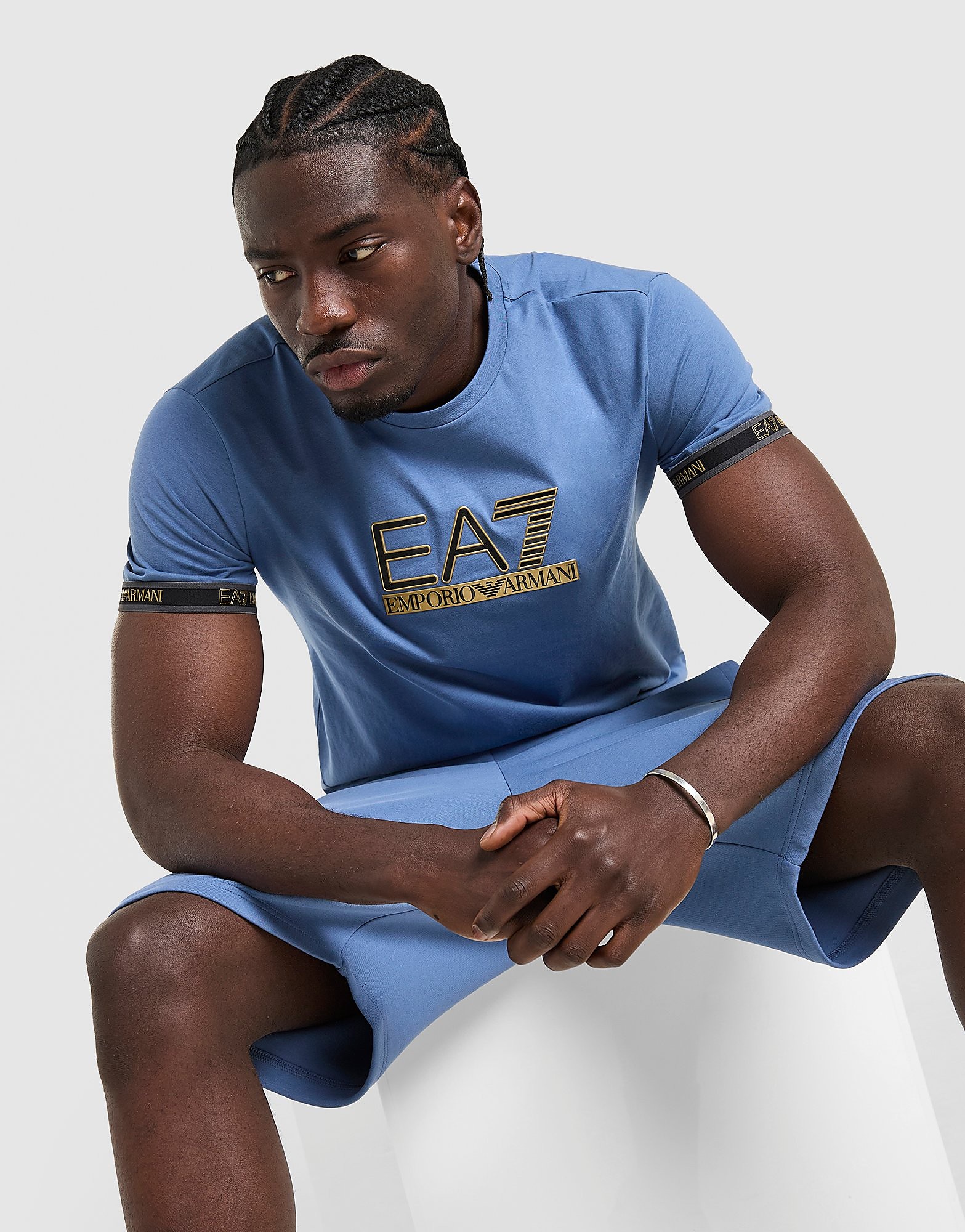 Ea7 Emporio Armani Herr Blå Tape Logo T-Shirt, Extra Små