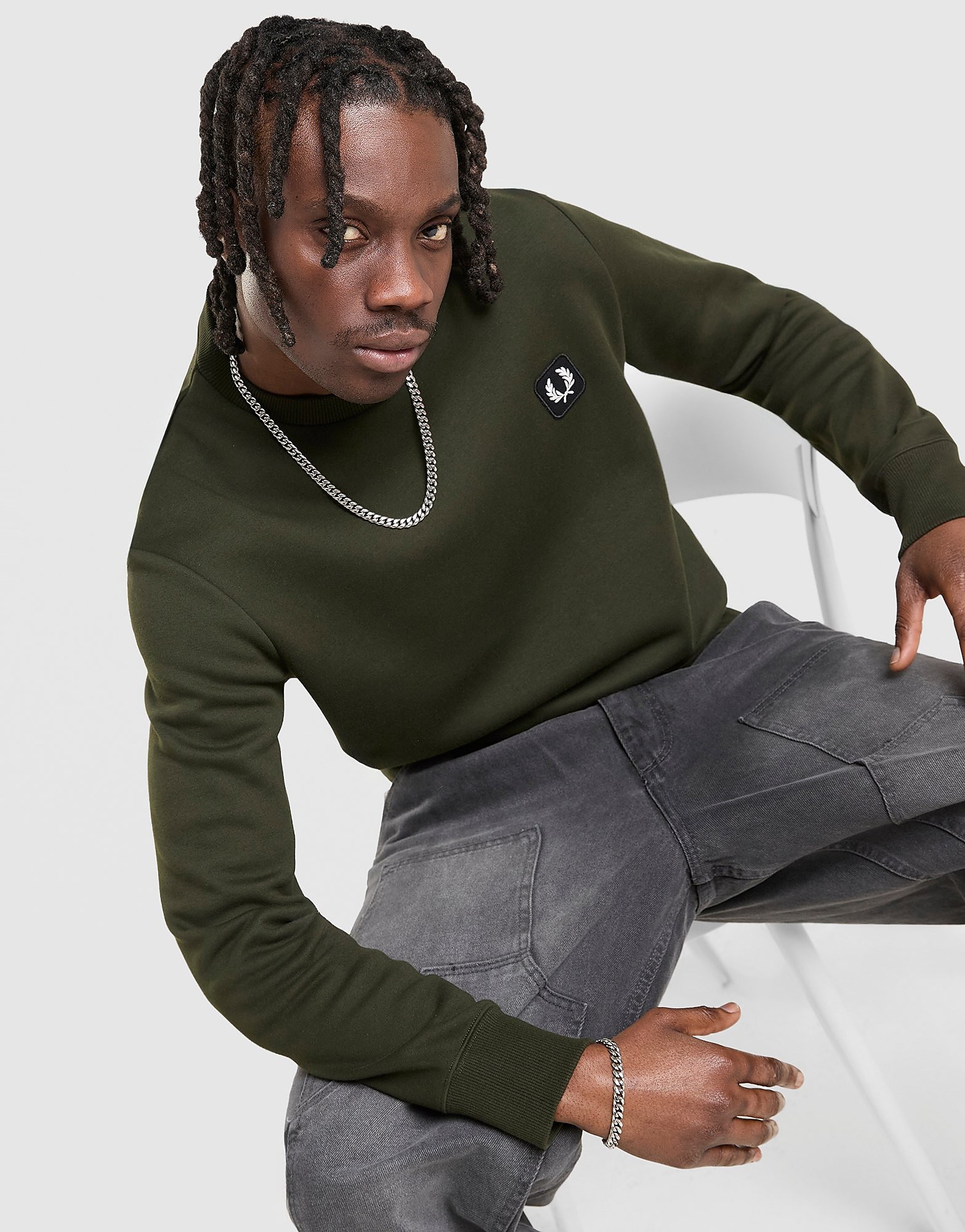 Mens Fred Perry Felpa Girocollo Badge - Verde, verde