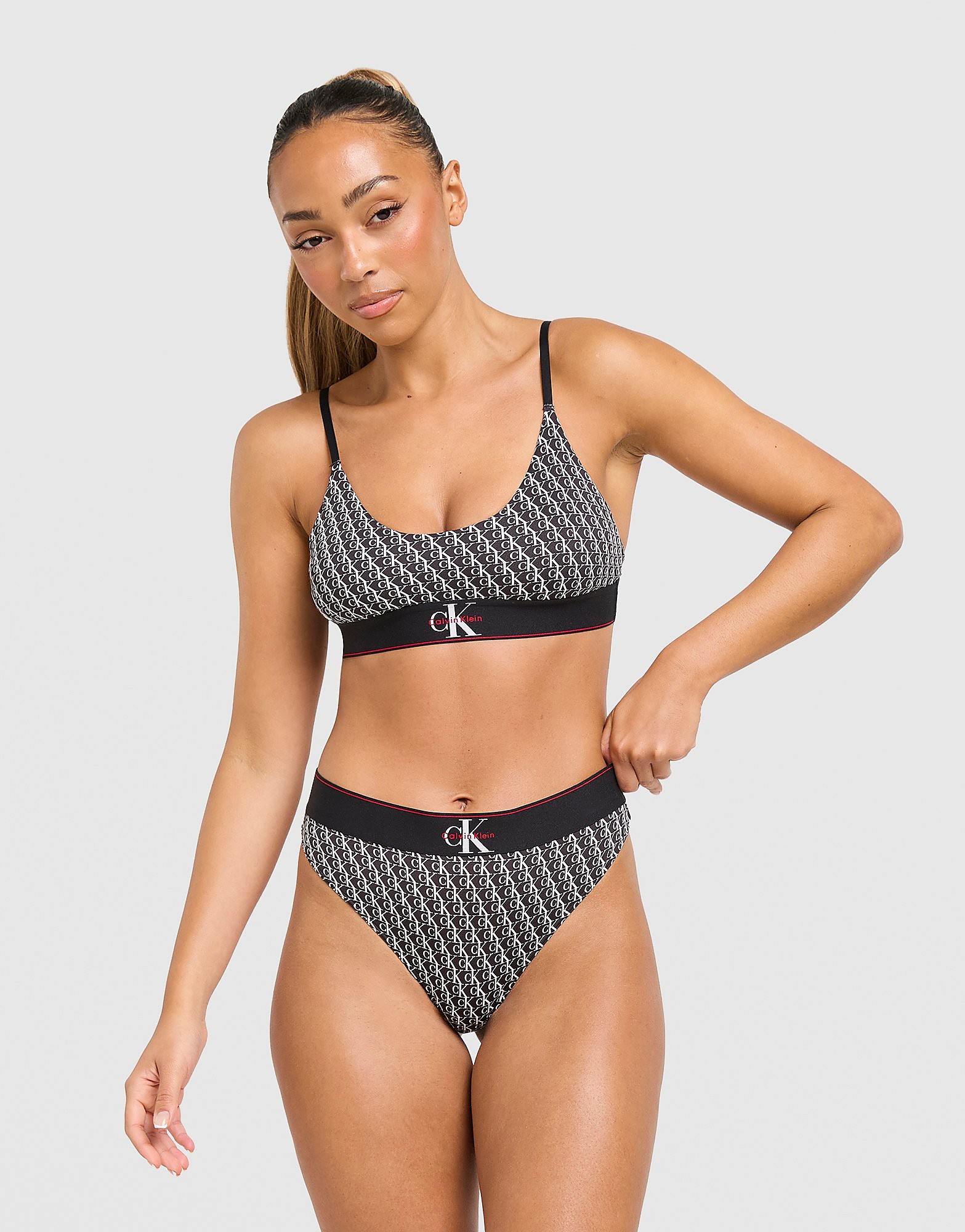 CK Graphic All Over Print Thong - Damen, Schwarz - female - Size: S