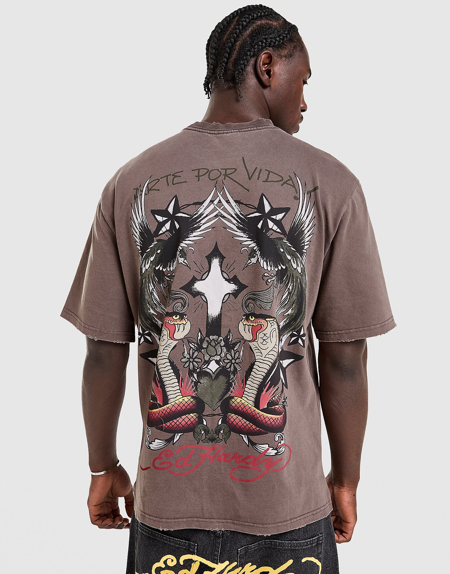 Ed Hardy Snake Back Vintage T Shirt Maron Maron