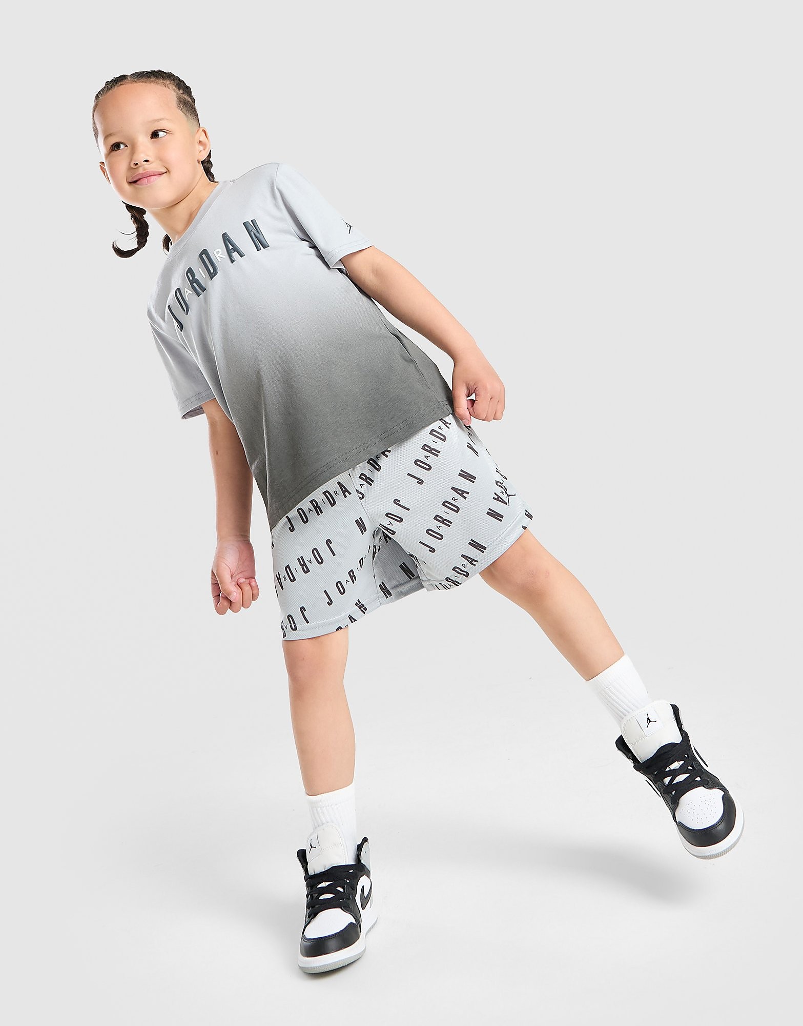 Jordan All Over Print T-Shirt/Shorts Set Children - Grigio, Grigio