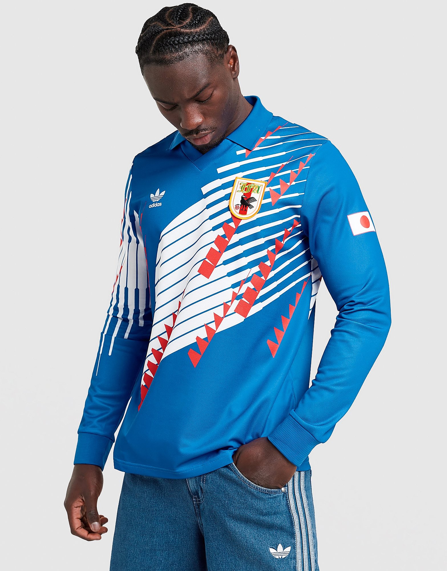 Mens Japan '93 Retro Long Sleeve Home Shirt - Blu, blu blu Uomo taglia S