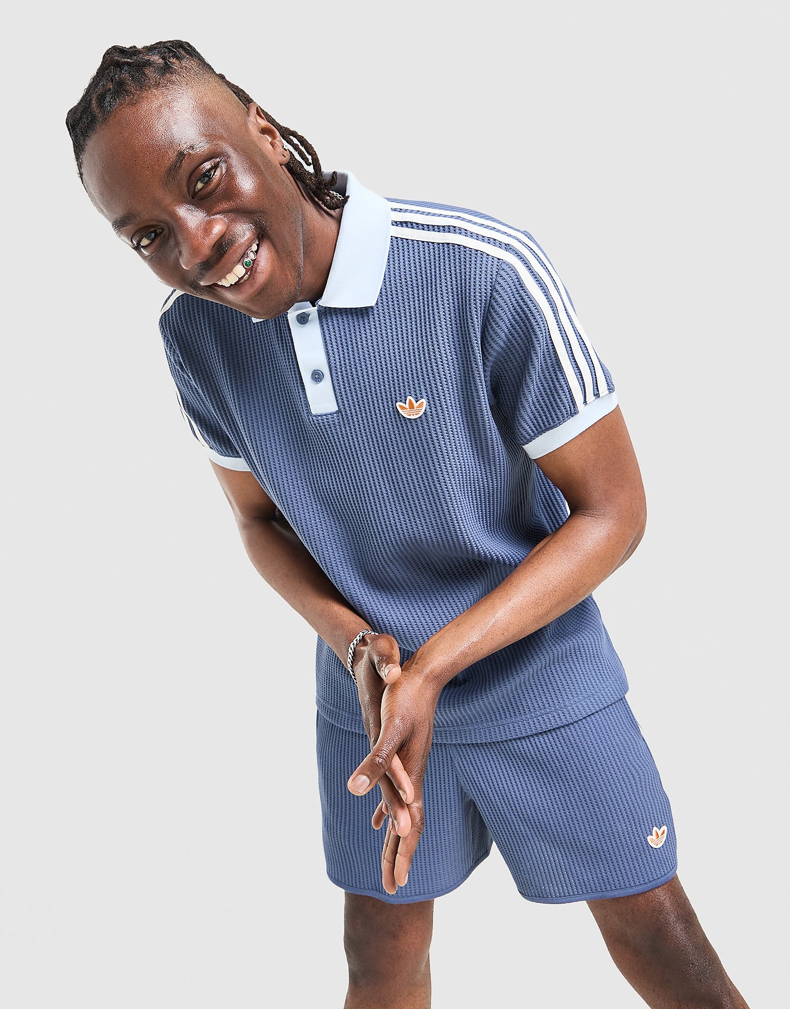 adidas Originals Polo maille gaufrée 3 Stripes
