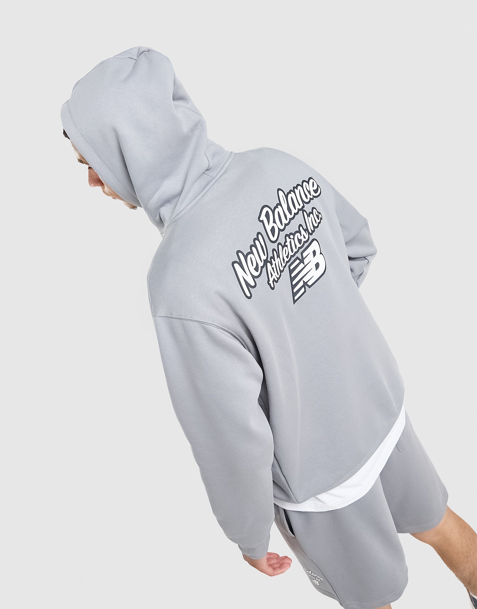 Mens New Balance Back Graphic Script Hoodie - Grigio, Grigio