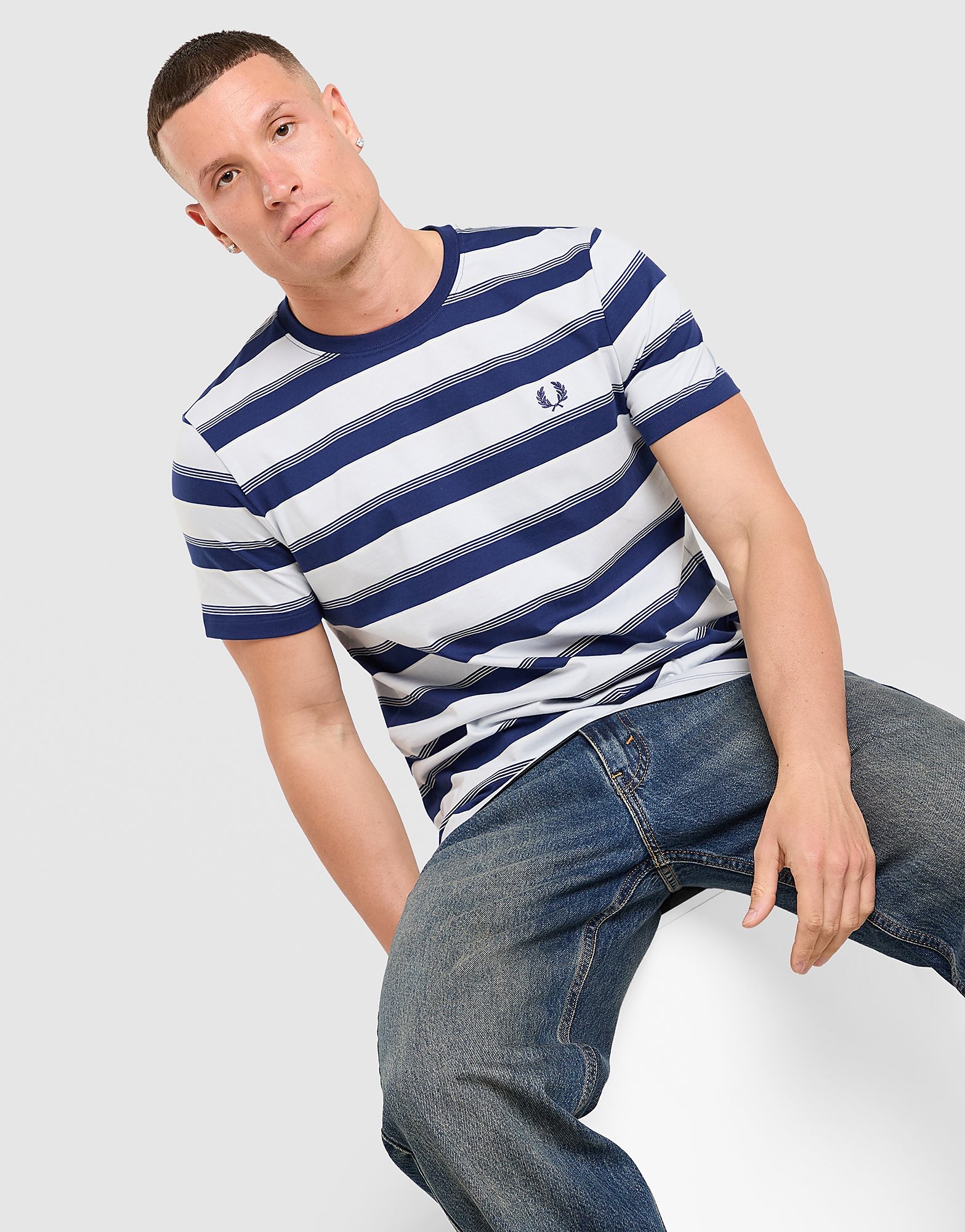 Mens Fine Stripe T-Shirt - Blu, blu blu Uomo taglia L