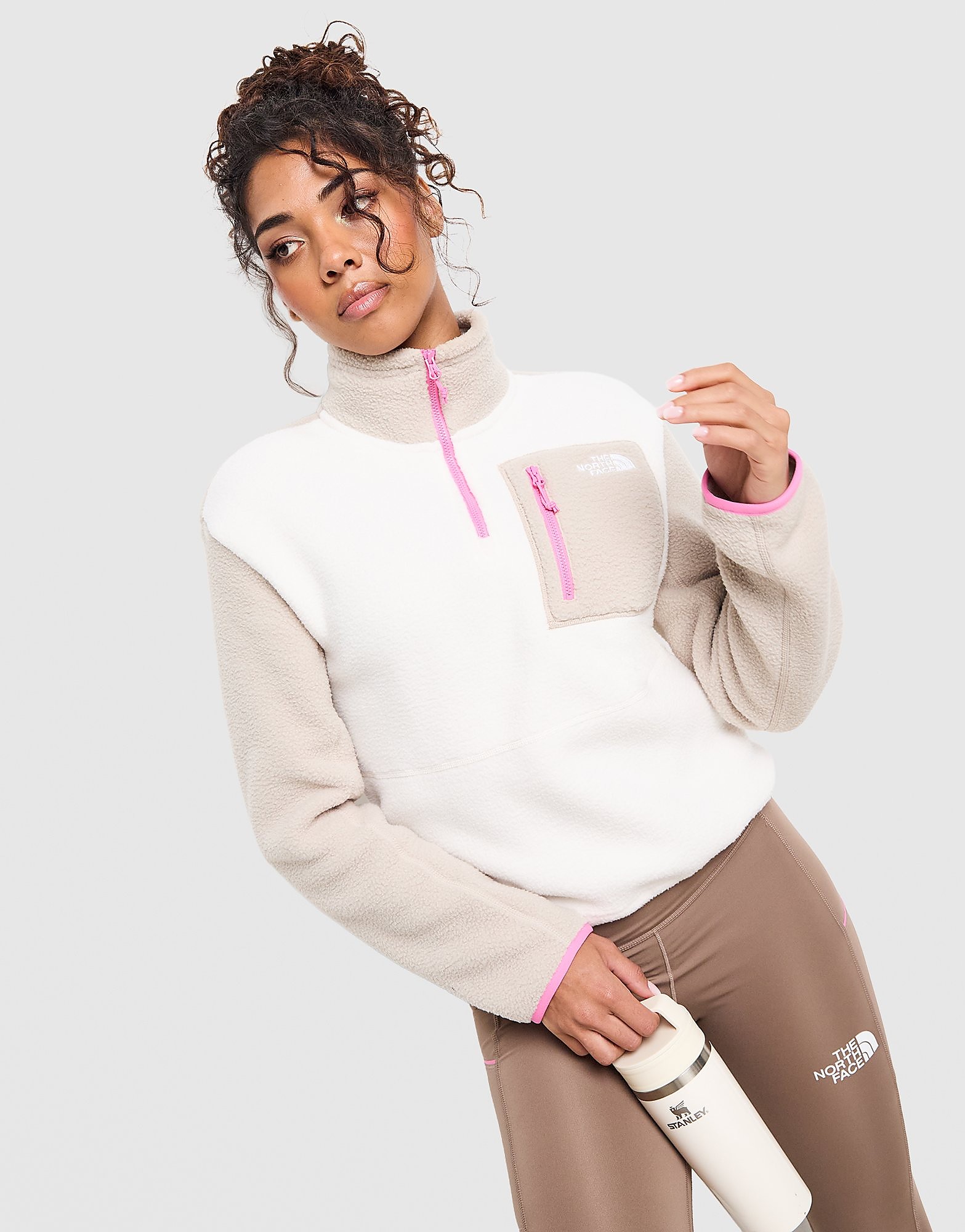 The North Face Yumori 1 4 Zip Fleece Top Beige- Dames Beige