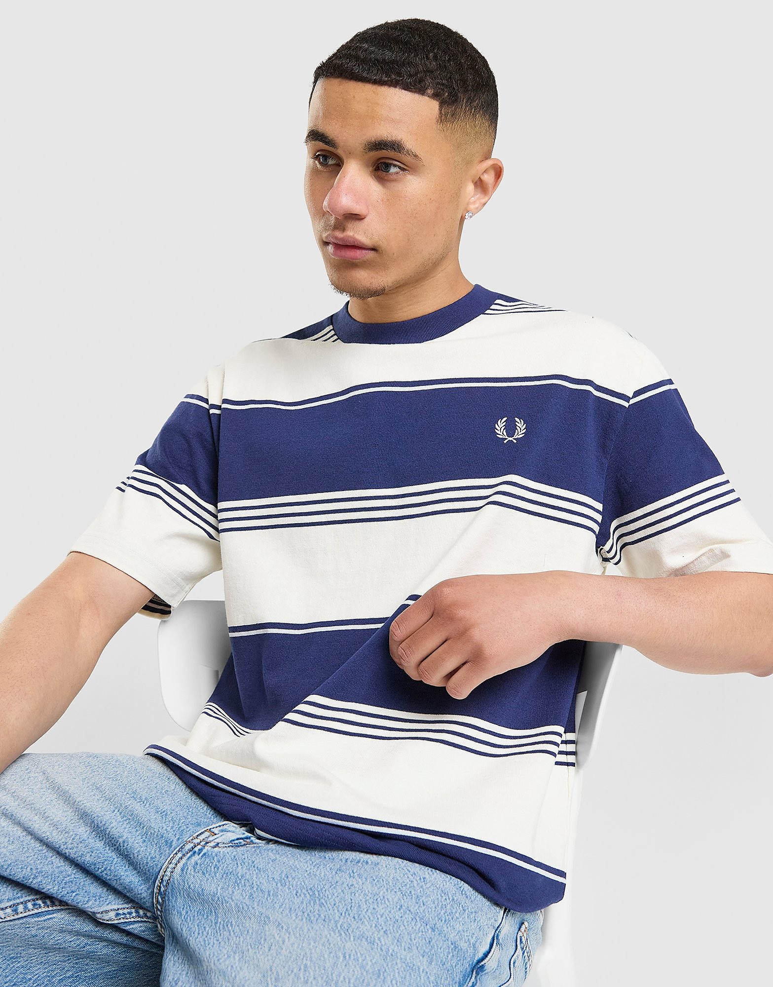 Mens Heavy Striped T-Shirt - Bianco, bianco bianco Uomo taglia S