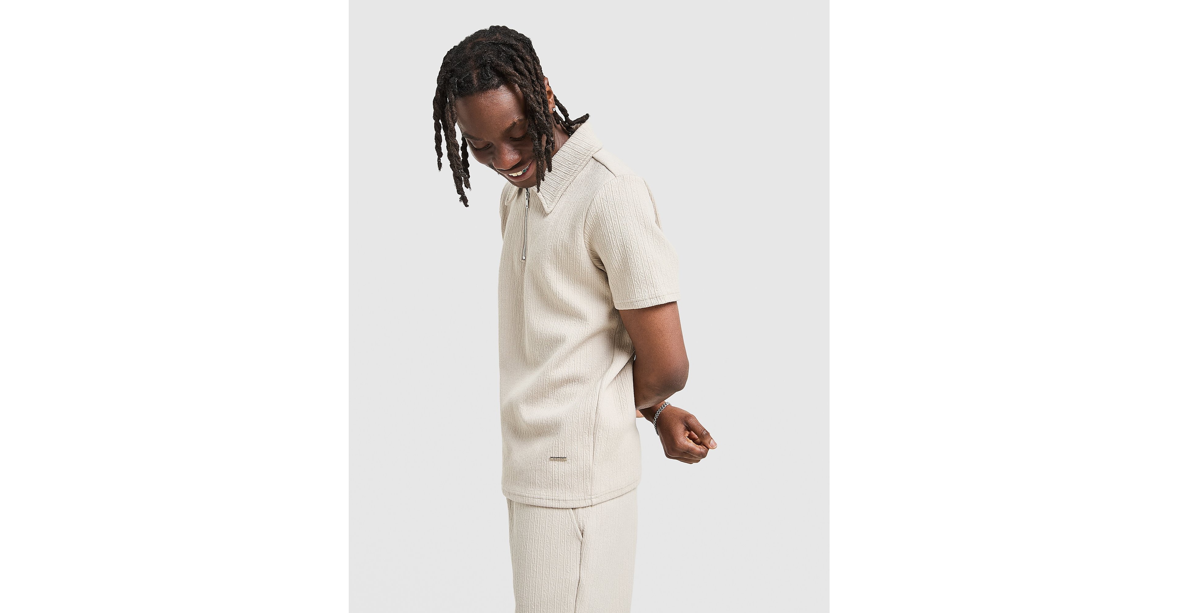 Textured Zip Polo Shirt