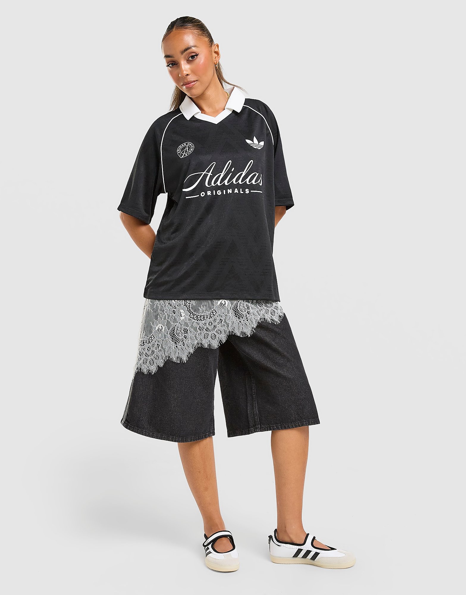Script Football Collar T-Shirt - Damen, Schwarz - female - Size: XL